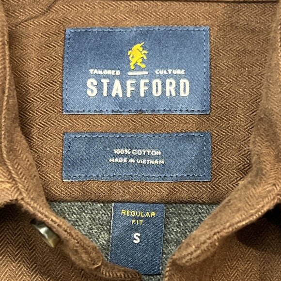 Stafford Shirt Mens S Brown Button Down Fleeced Lined Business Casual Comfort - Picture 6 of 10